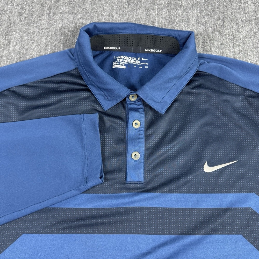 Nike Golf Tour Performance Dri-FIT Polo Shirt Men XXL Blue Long Sleeve